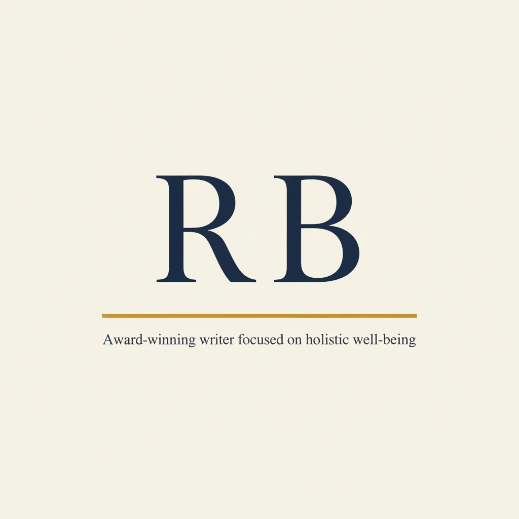 Editorial author identity card - initials R.B. on cream background